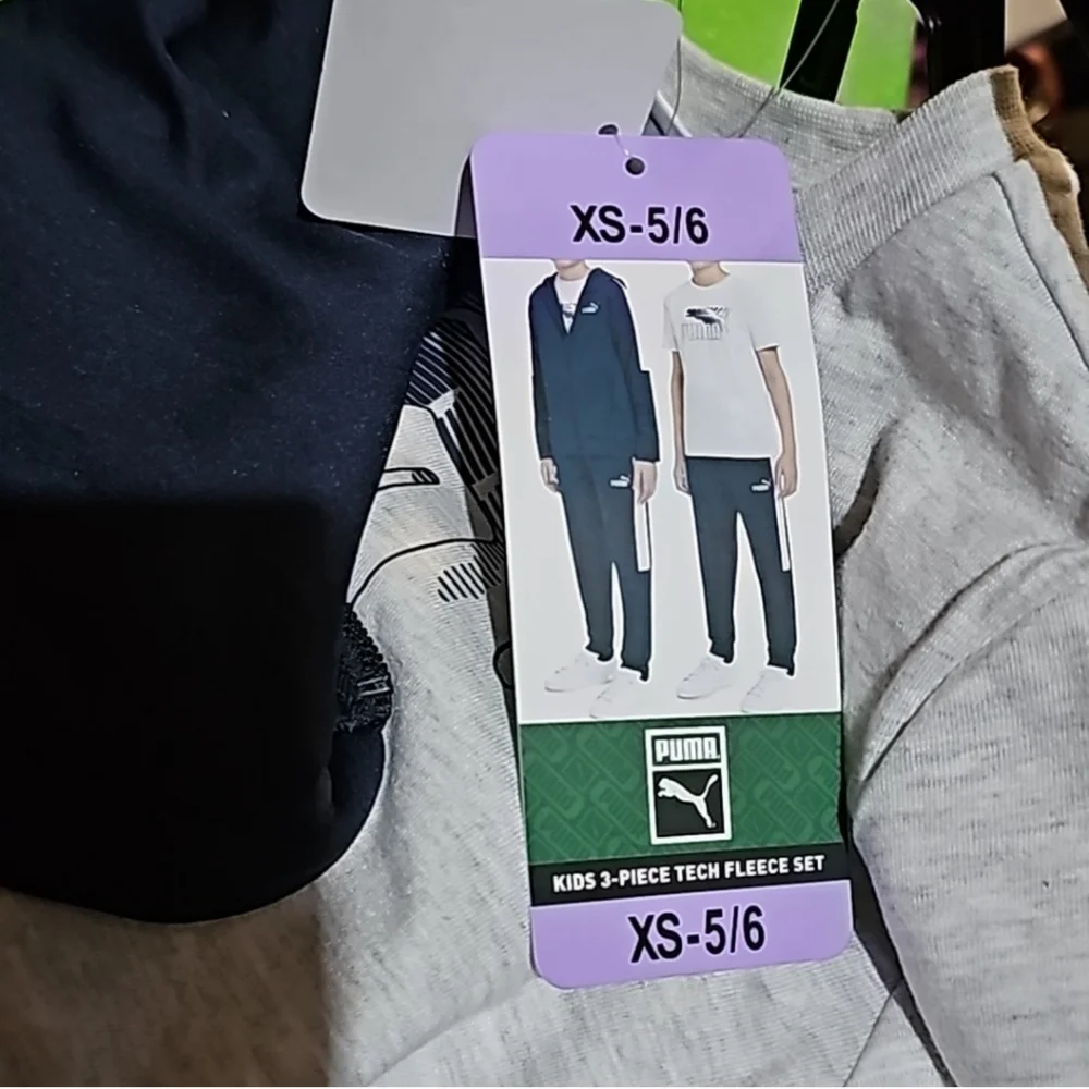 Puma Boys 3-Piece Tech Fleece Hoodie, Tee & Jogger Set, Navy/Gray XS 5/6